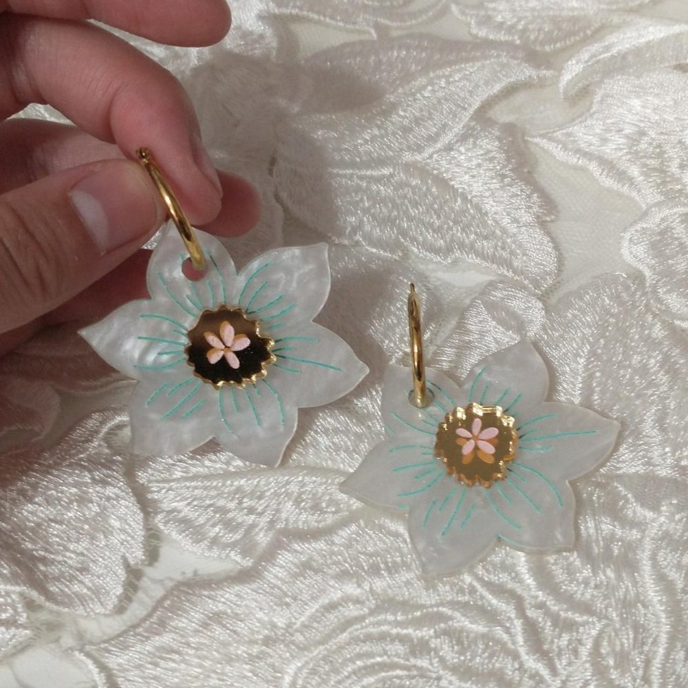 Pearlescent Acrylic Daffodil Earrings, NWOT